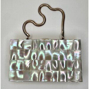 Vintage 1950s Mother of Pearl Compact Case Purse Evening Bag Gold